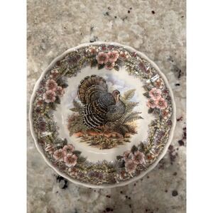 Churchill Thanksgiving Turkey Plate Floral Border Myott Vintage